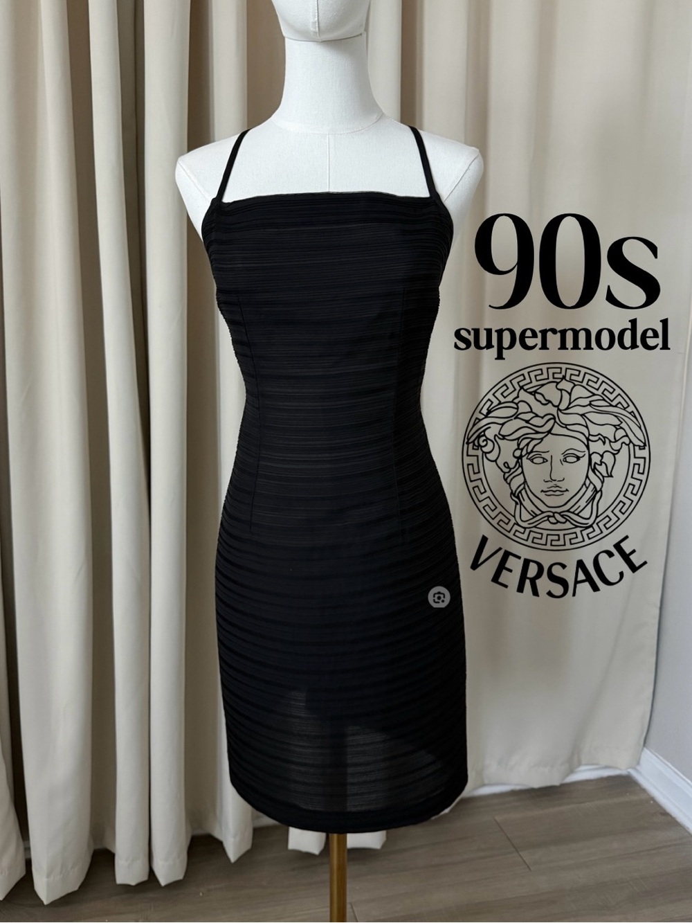 Versace 90s Supermodel Minimal Sheer Ribbed Bodycon Midi Dress size 28/small VJC